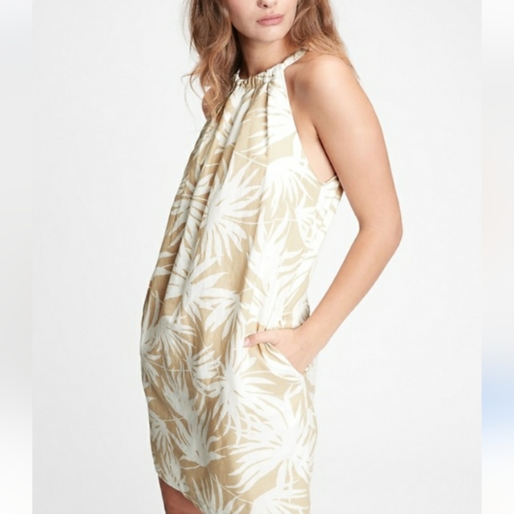 Gap Tie- Back Palm Print Halter Linen Dress